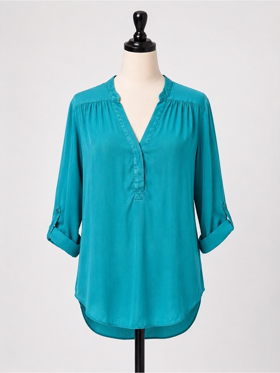 Milly Tops - MILLY Teal Silk Blend Popover Blouse Size 2